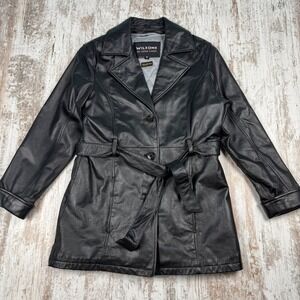 Wilsons Leather Trench Coat Womens M Black Belted Thinsulate Insulated Jacket